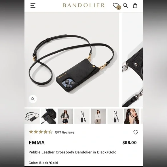 Bandolier Emma Crossbody iPhone 13 Pro Max + Minimal Pouch. Black/Gold. - Picture 10 of 11